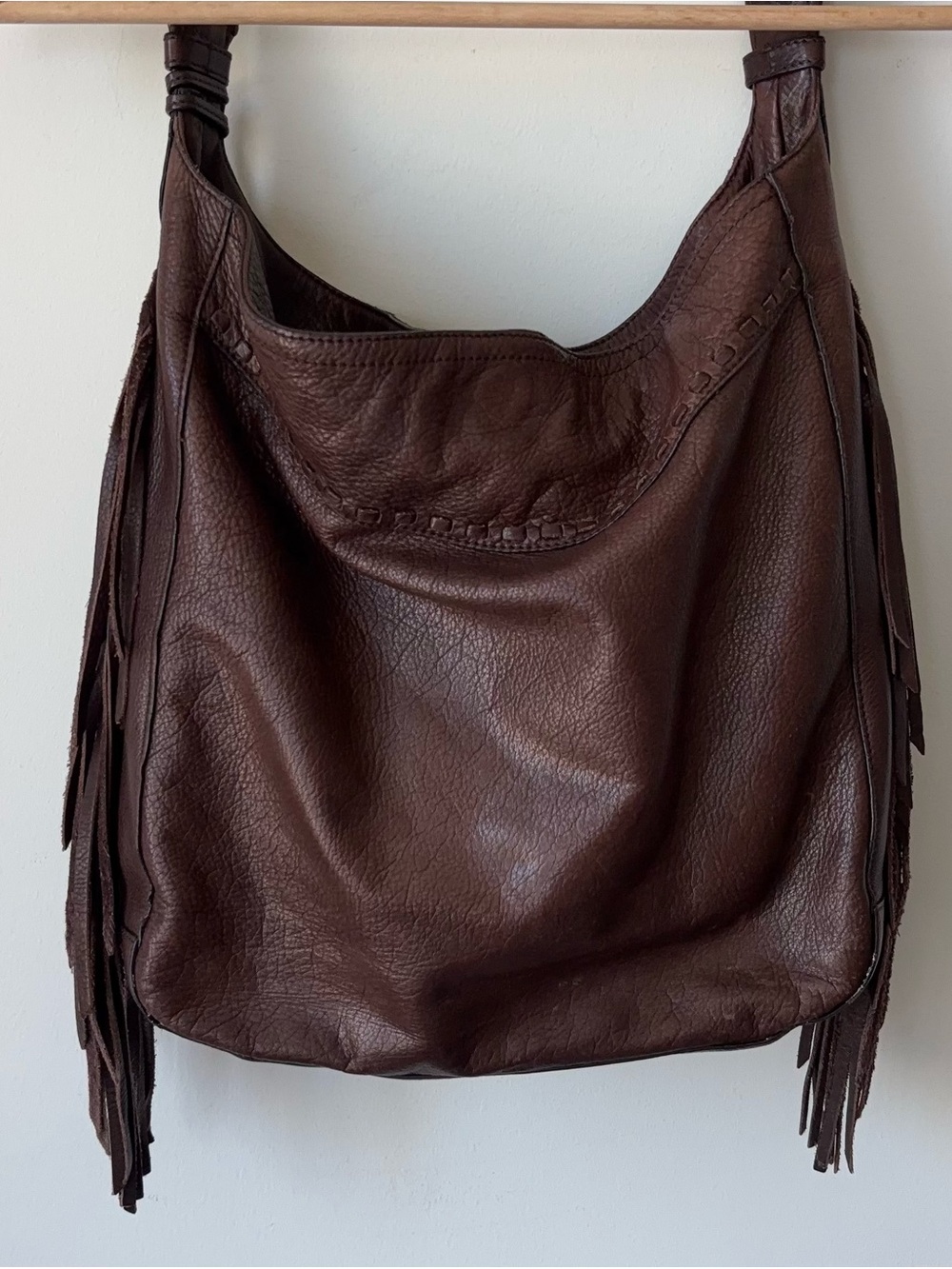 Ralph Lauren Collection Leather Fringe Shoulder Hobo Bag Dark Chocolate Brown - Picture 4 of 16